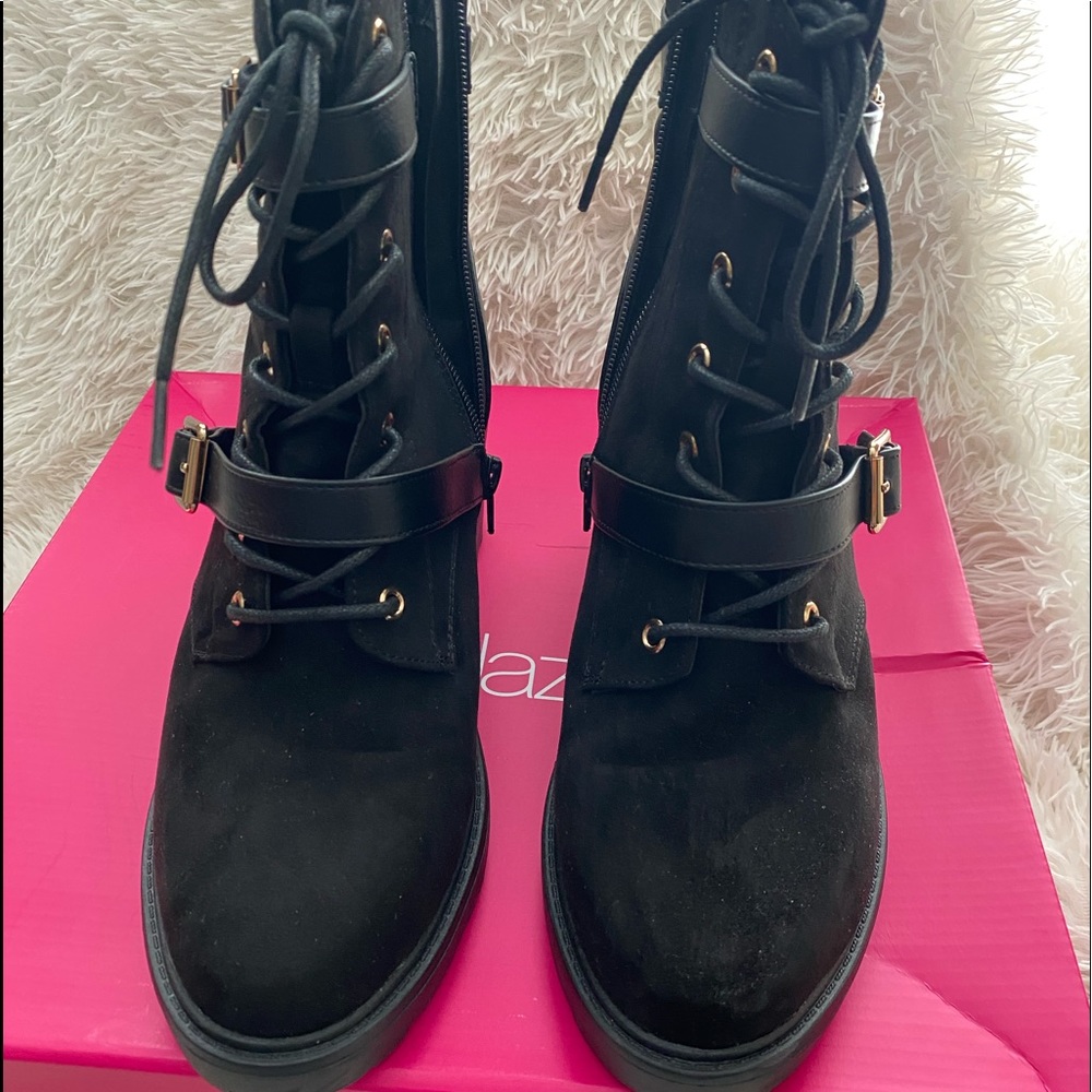 Black suede combat boots
